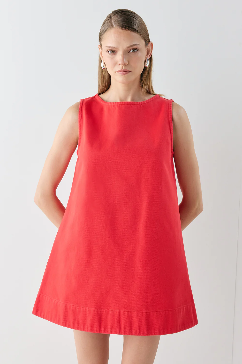 Aftersun Denim Mini Dress Red - Image 3