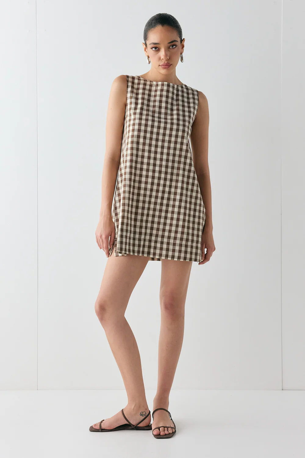 Aftersun Mini Dress Brown Check - Image 7