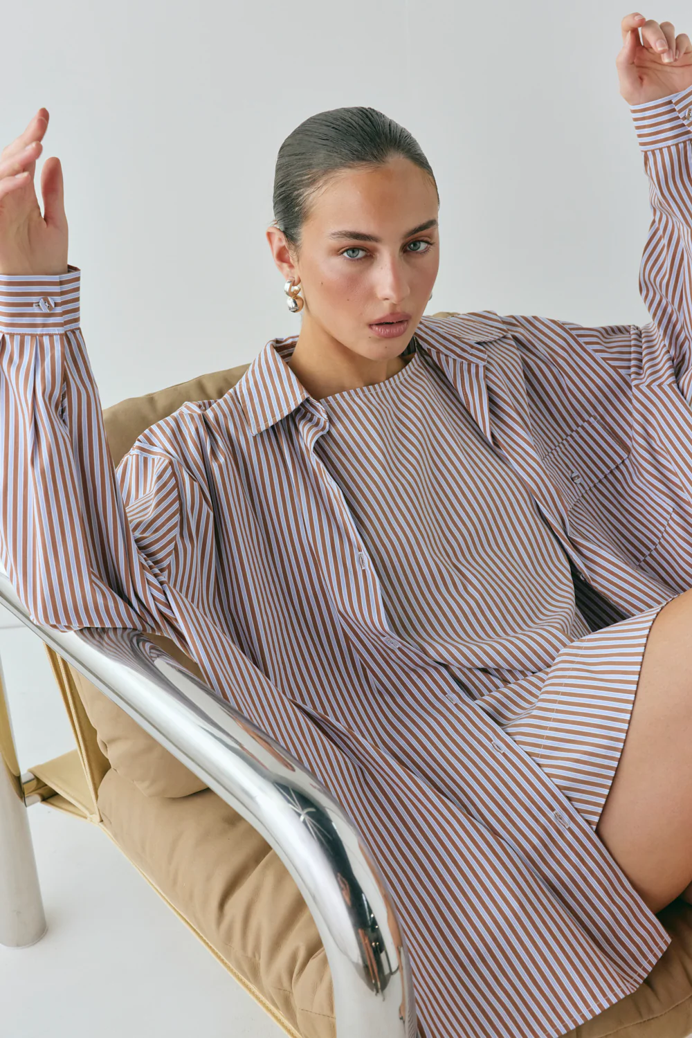 Aftersun Mini Dress Brown Stripe - Image 3
