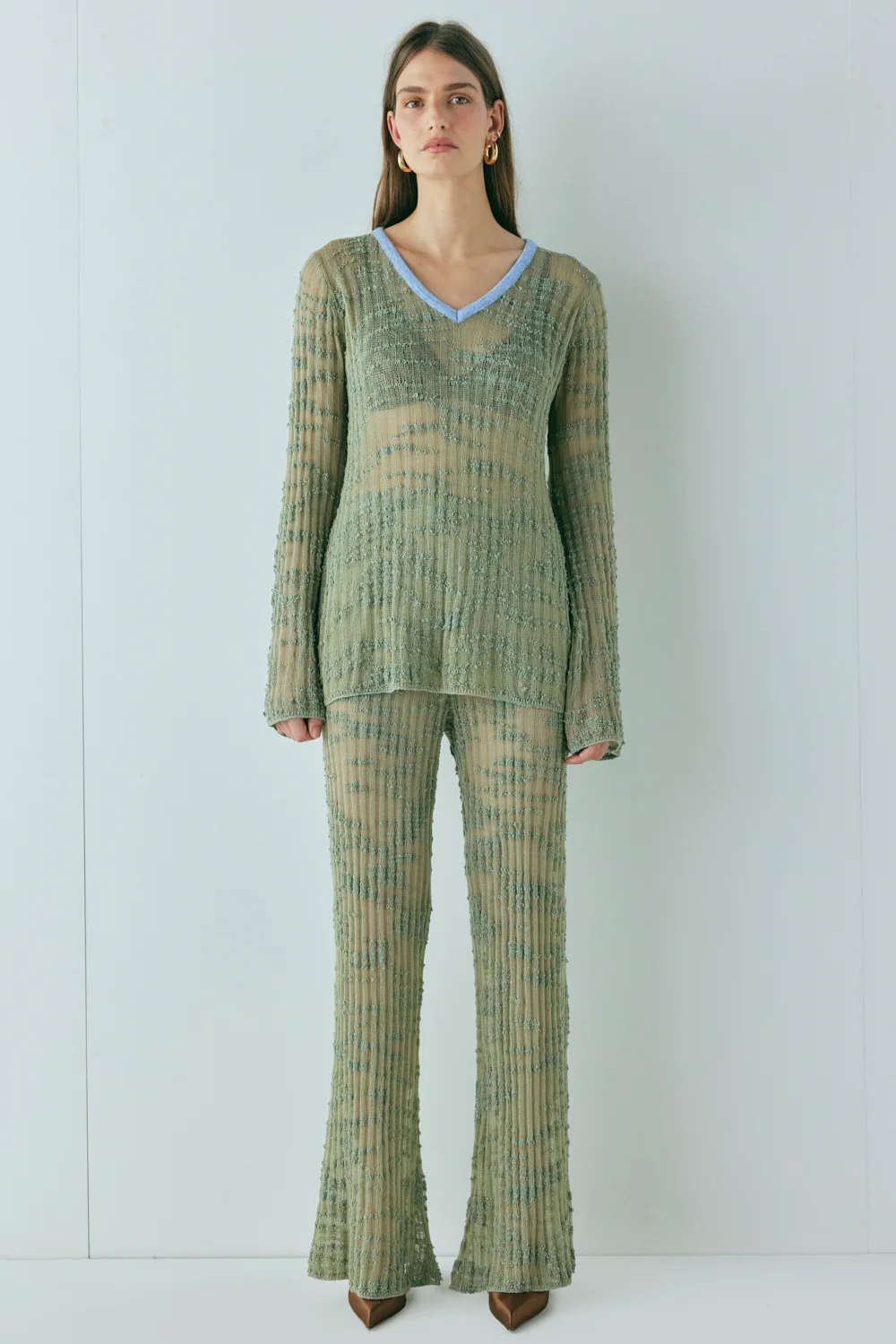 Aliya Knit Flare Pants Khaki - Image 2
