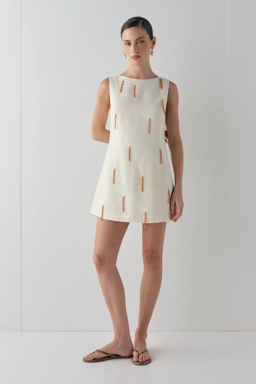 Anisa Linen Mini Dress Cream - Image 3