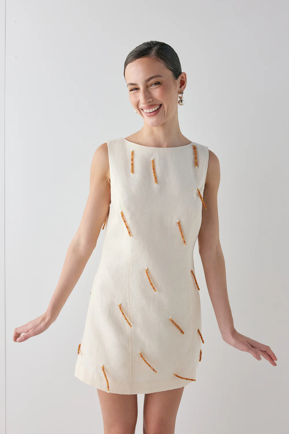 Anisa Linen Mini Dress Cream - Image 4
