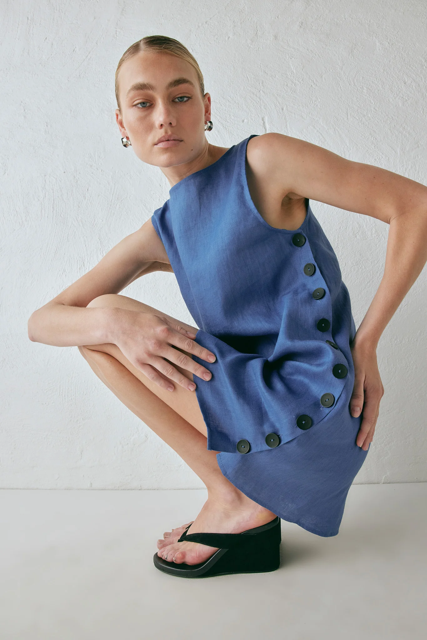Annabelle Linen Mini Dress Blue - Image 2