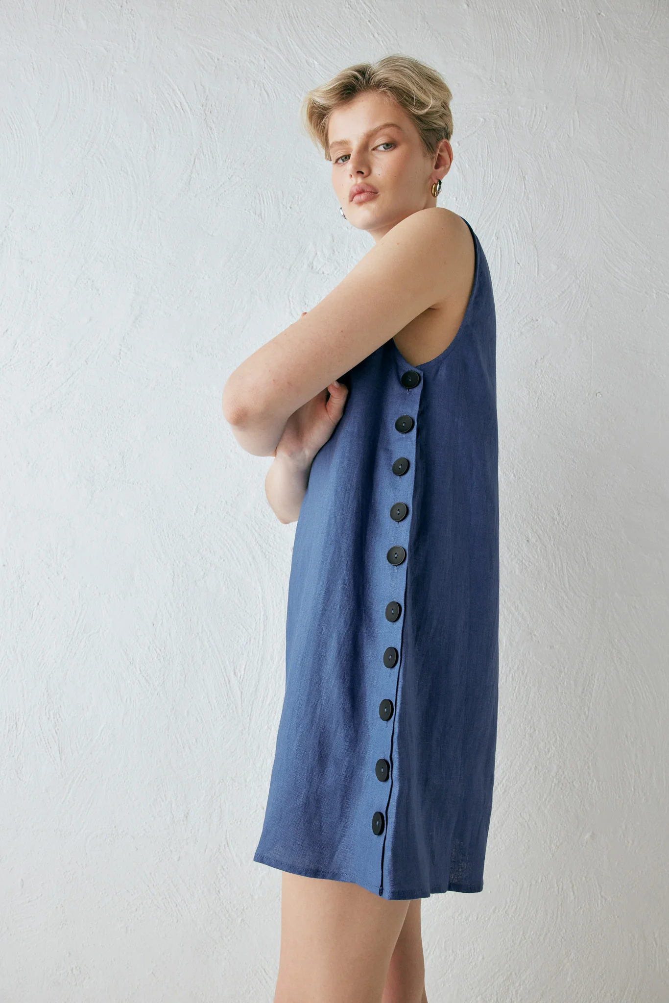 Annabelle Linen Mini Dress Blue - Image 3