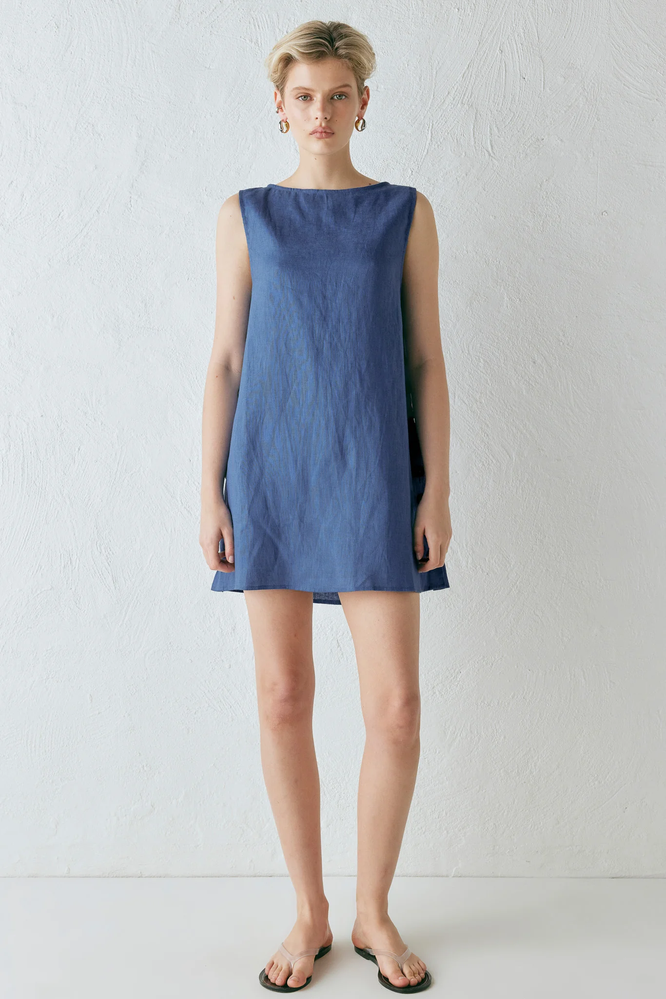Annabelle Linen Mini Dress Blue - Image 4