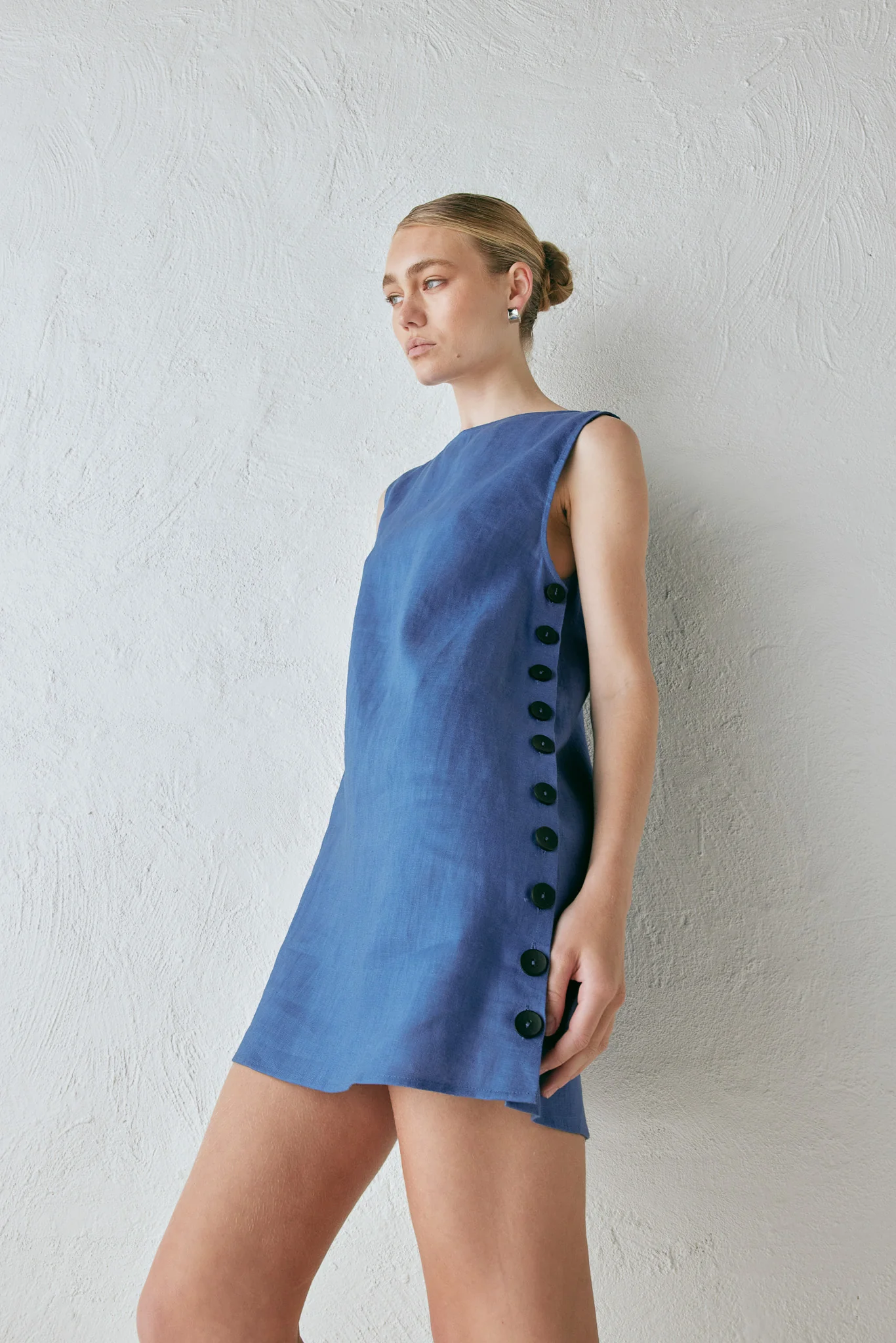 Annabelle Linen Mini Dress Blue - Image 6