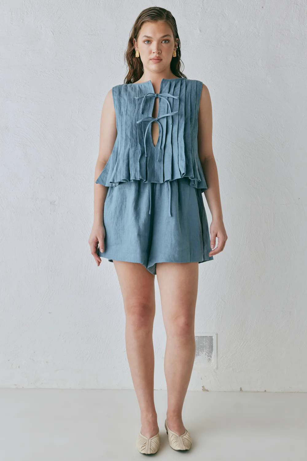Annika Linen Shorts Lake - Image 3