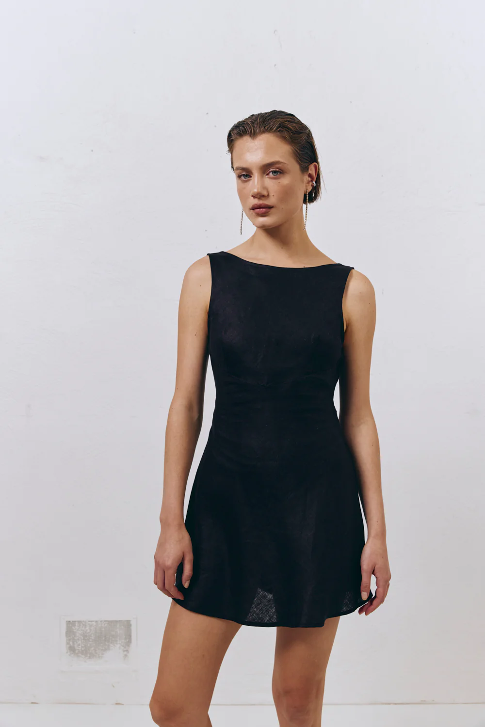 Art Of Bloom Linen Bias Cut Mini Dress Black - Image 2