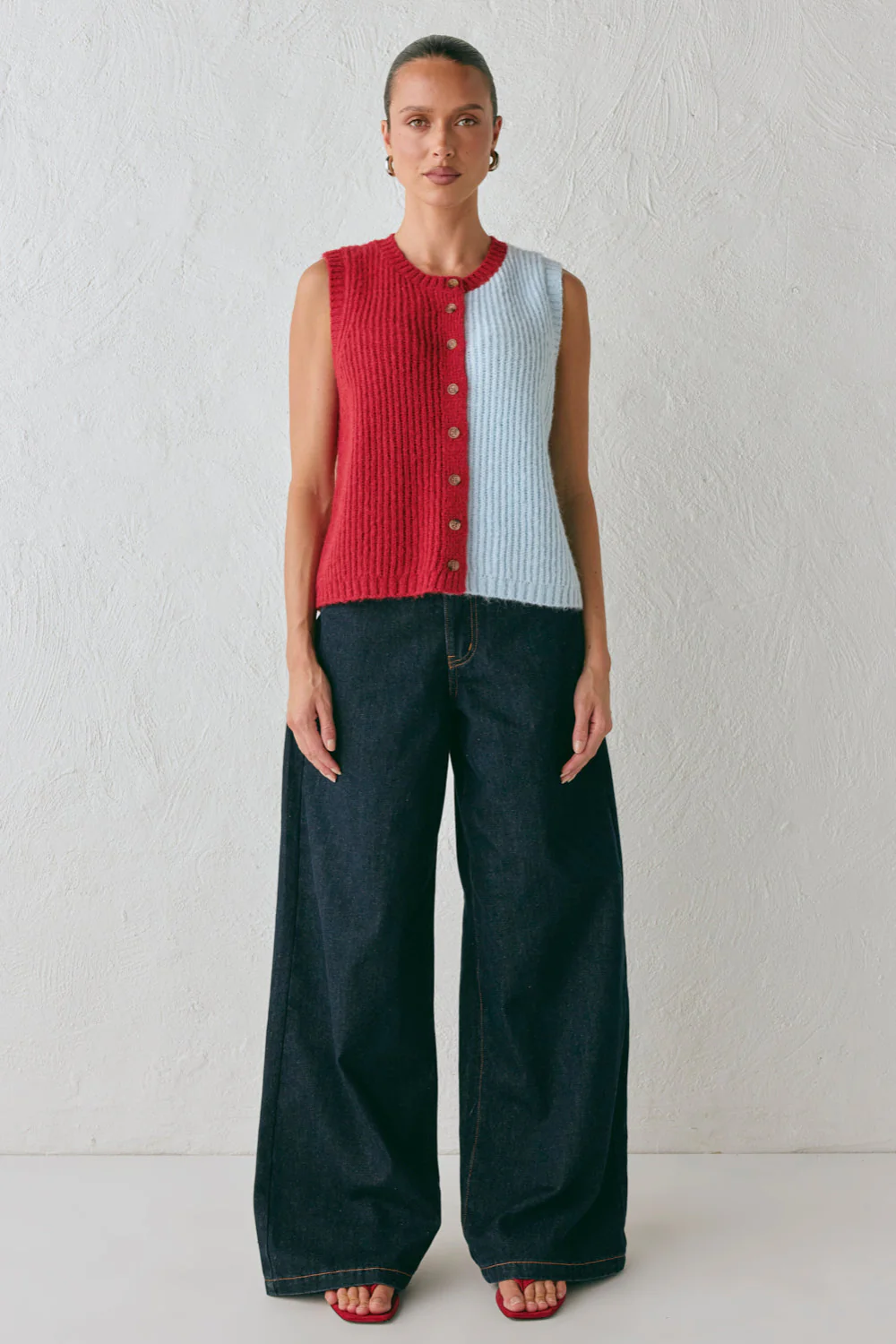Bridgette Knit Vest Red Splice - Image 5