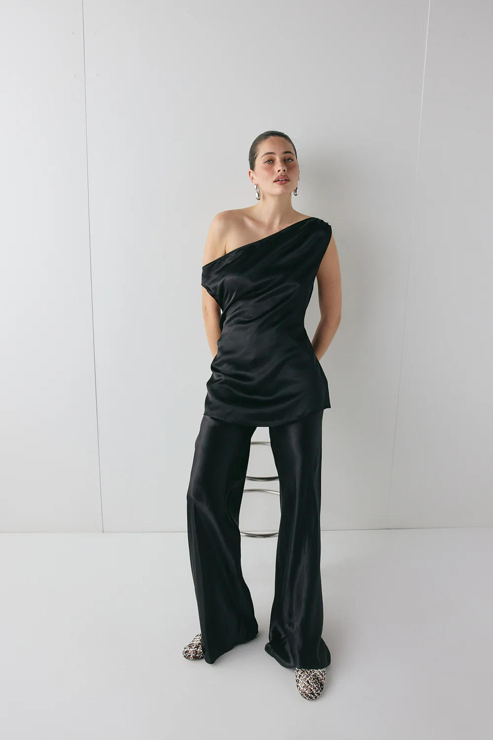 Camille Satin Tunic Top Black - Image 2