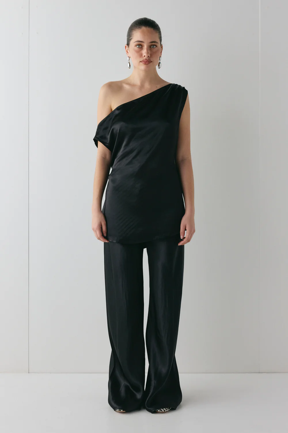 Camille Satin Tunic Top Black - Image 4