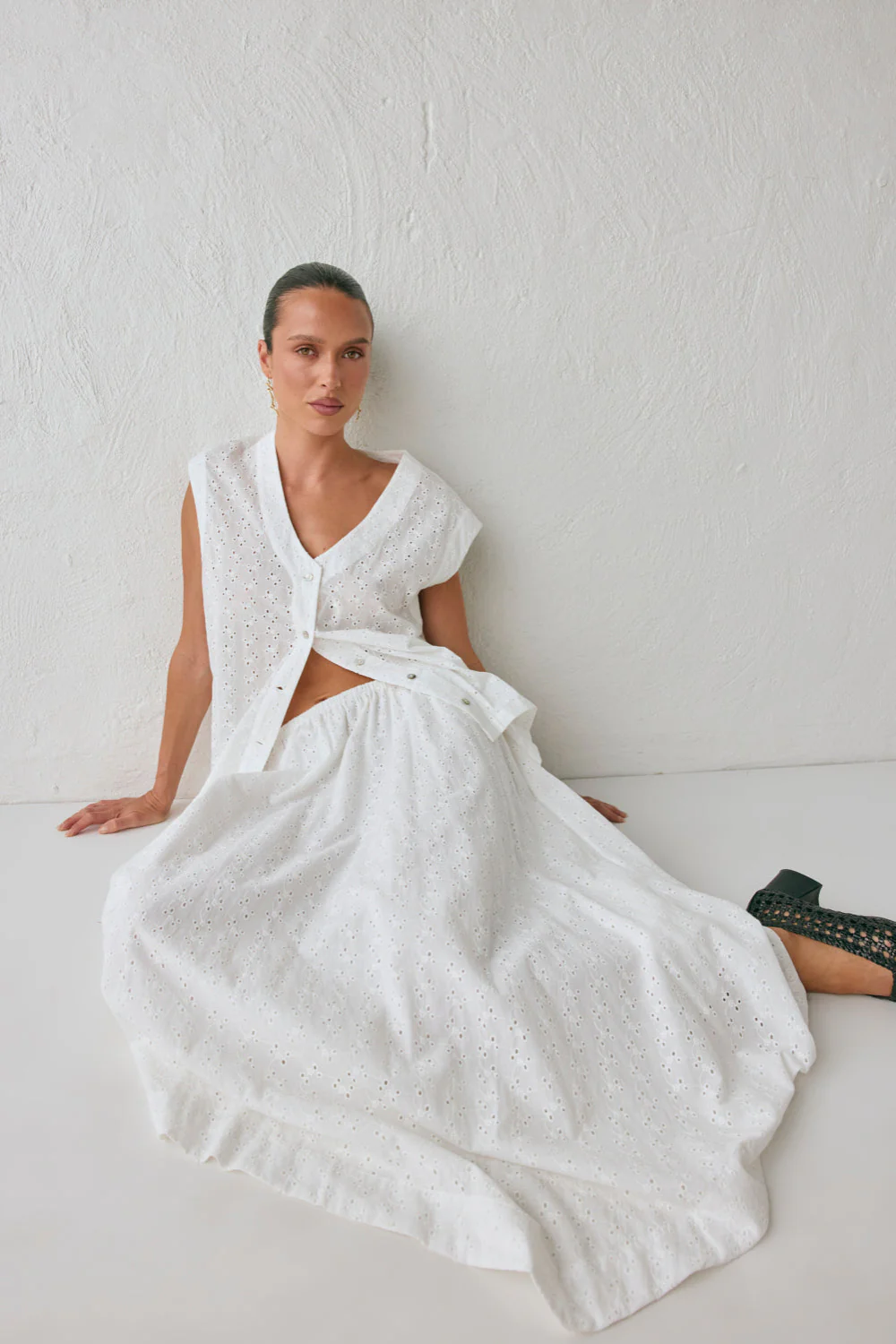 Carlota Anglaise Midi Skirt White - Image 3