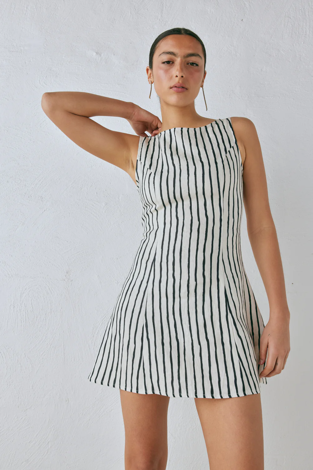 Chloe Linen Mini Dress Black - Image 3