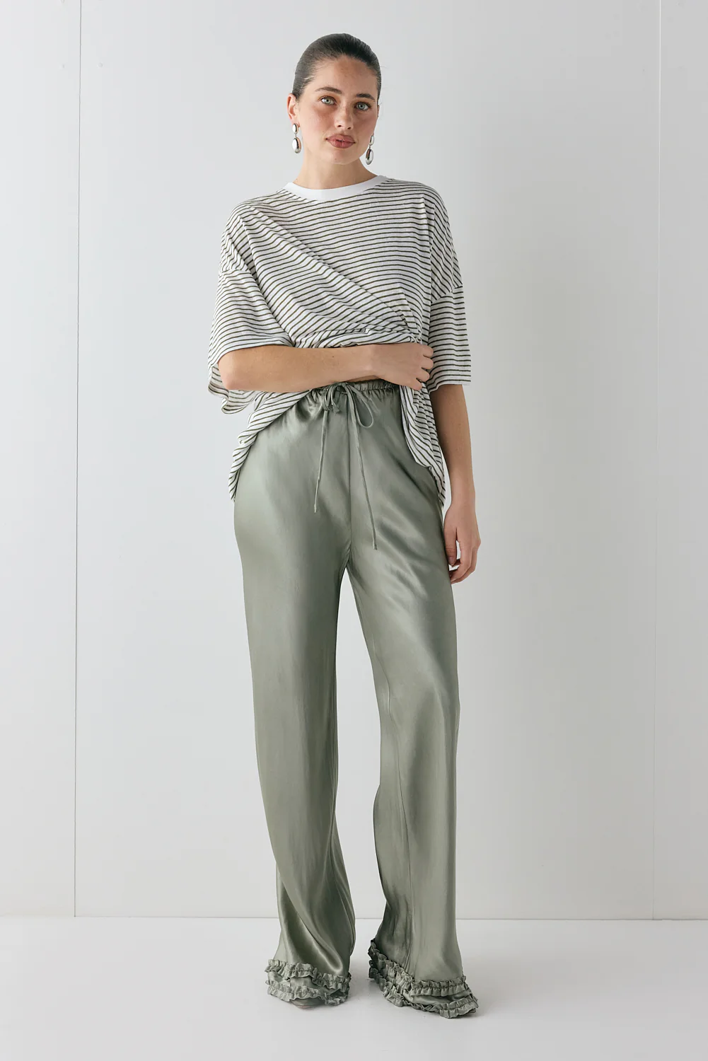 Citara Satin Pants Khaki - Image 3