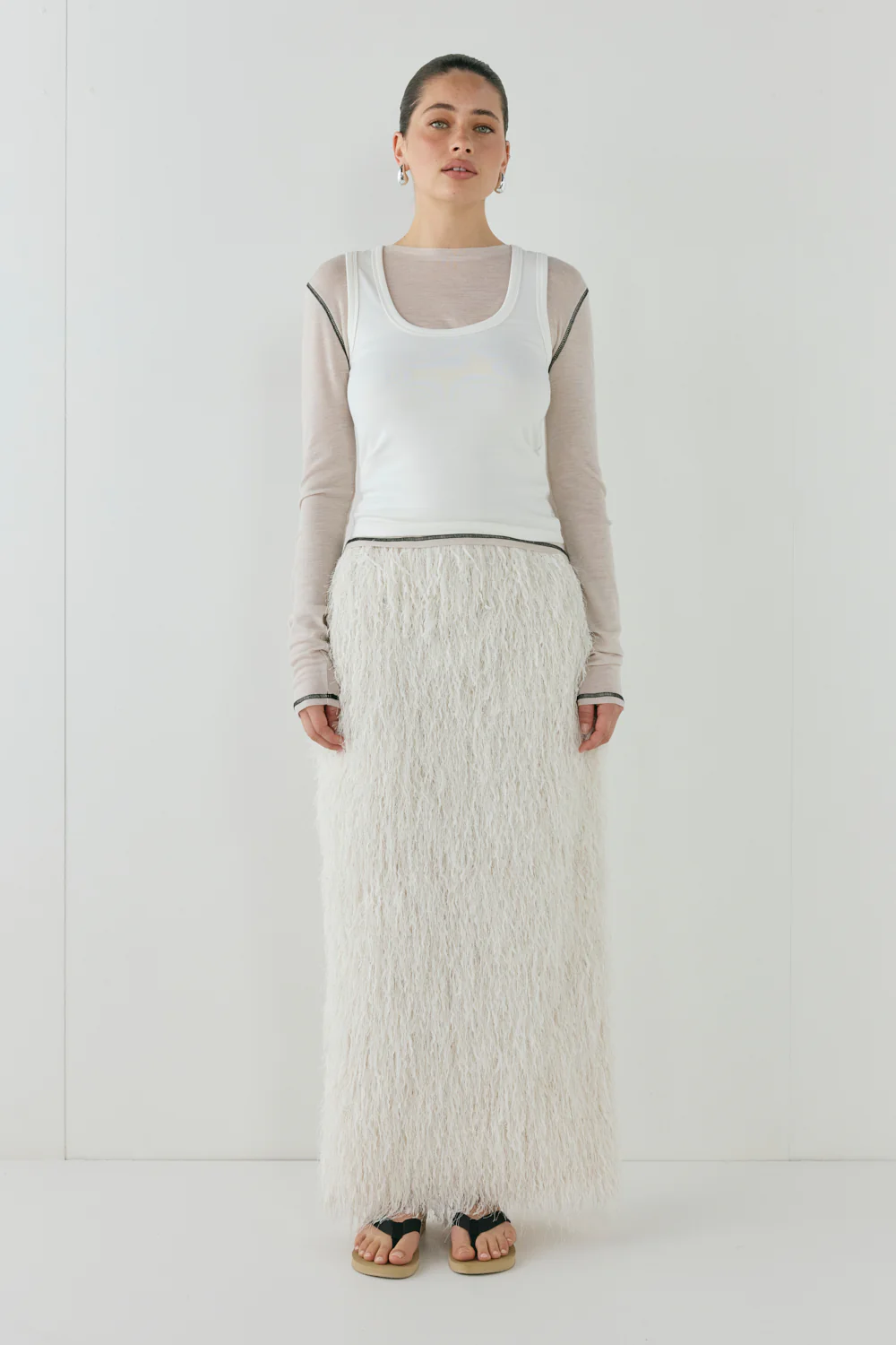 Devyn Fringe Midi Skirt White - Image 2