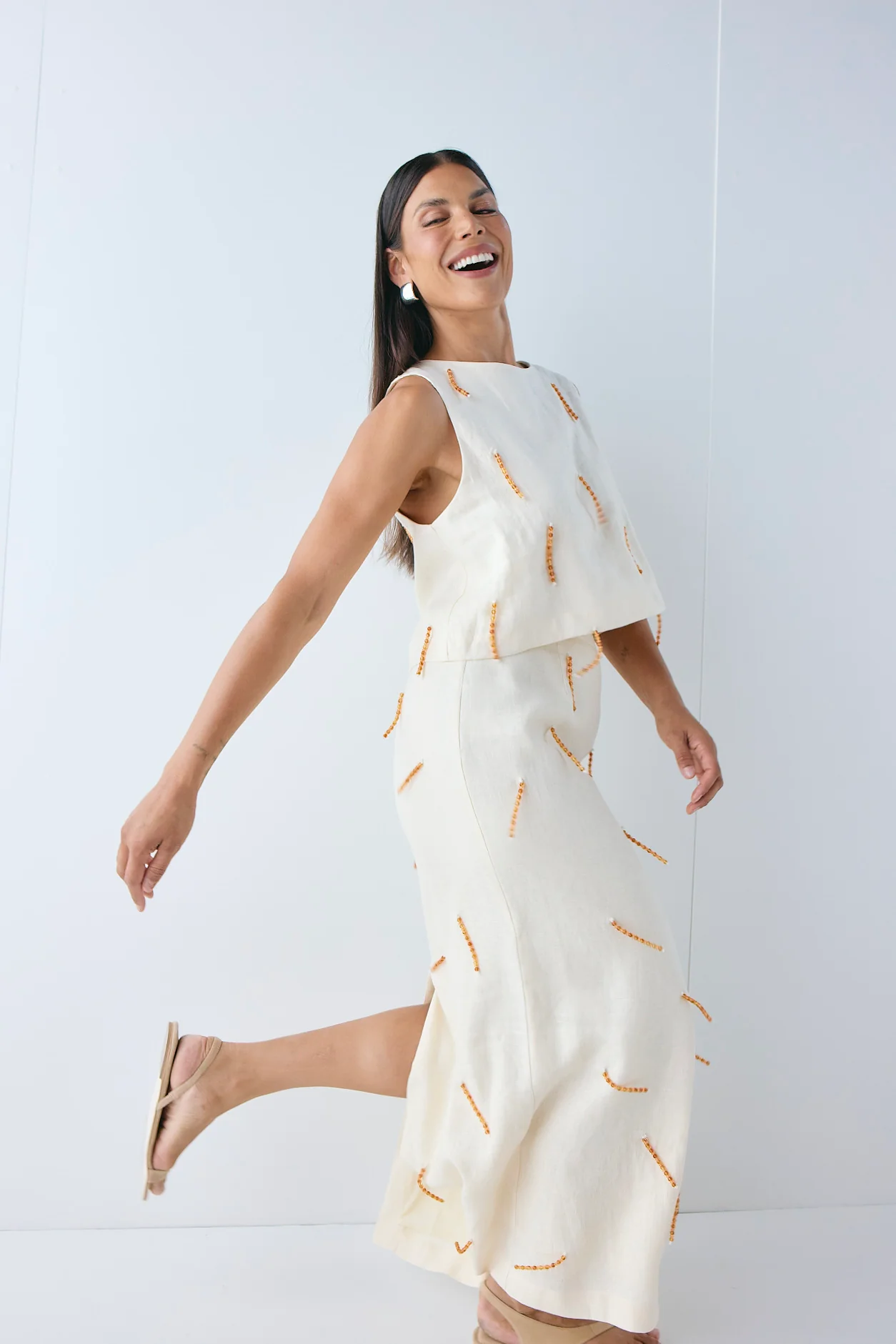 Devyn Linen Midi Skirt Cream - Image 3