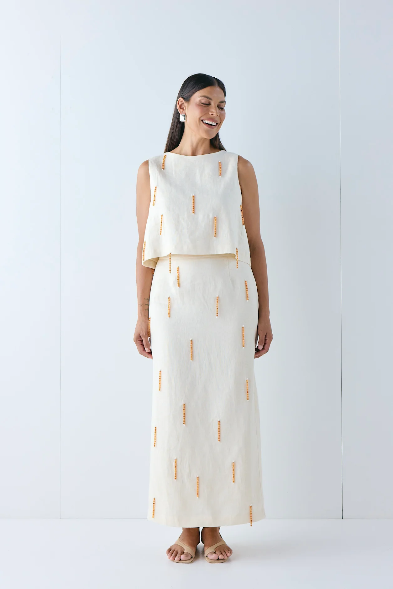 Devyn Linen Midi Skirt Cream - Image 6