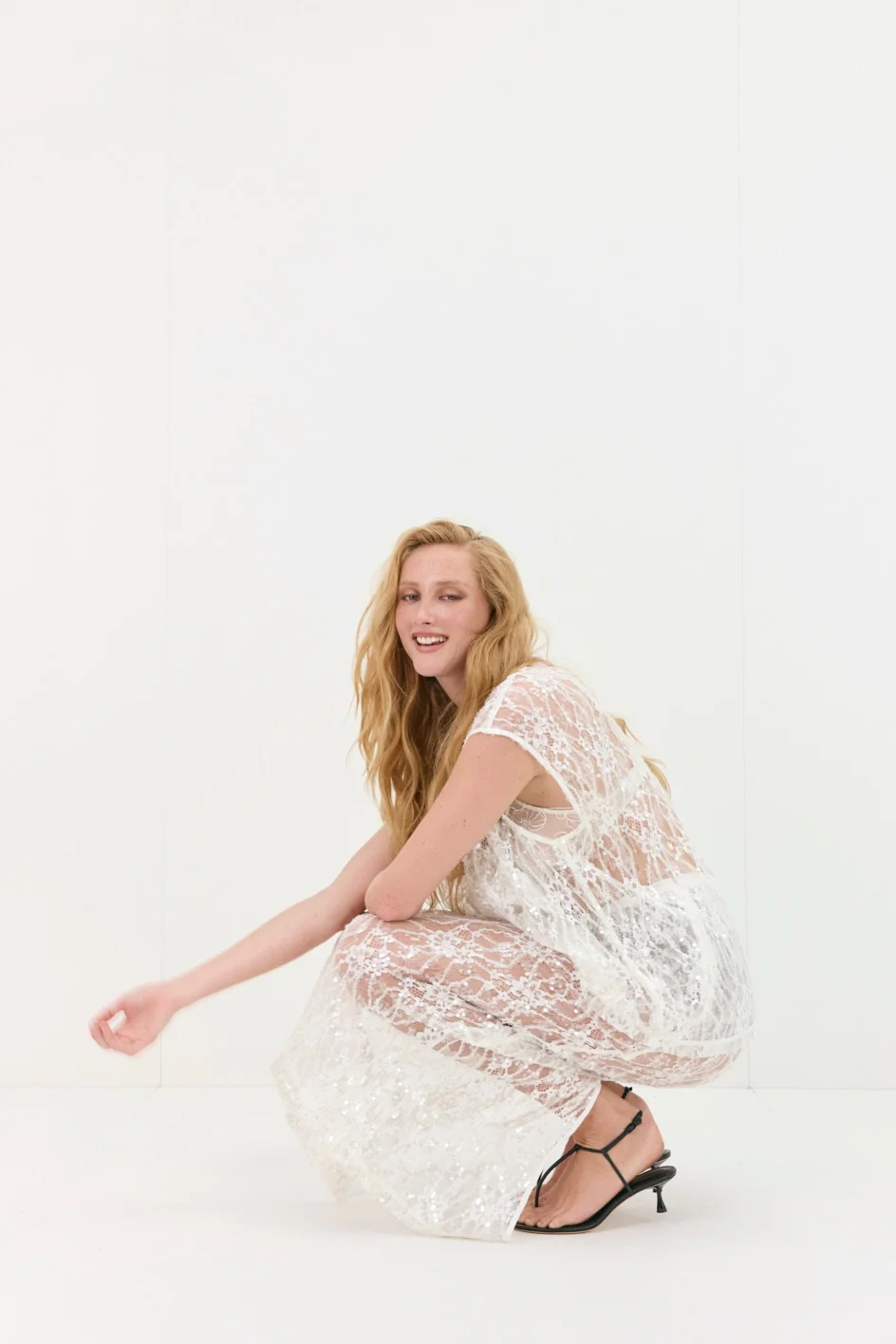 Devyn Sequin Midi Skirt White - Image 3