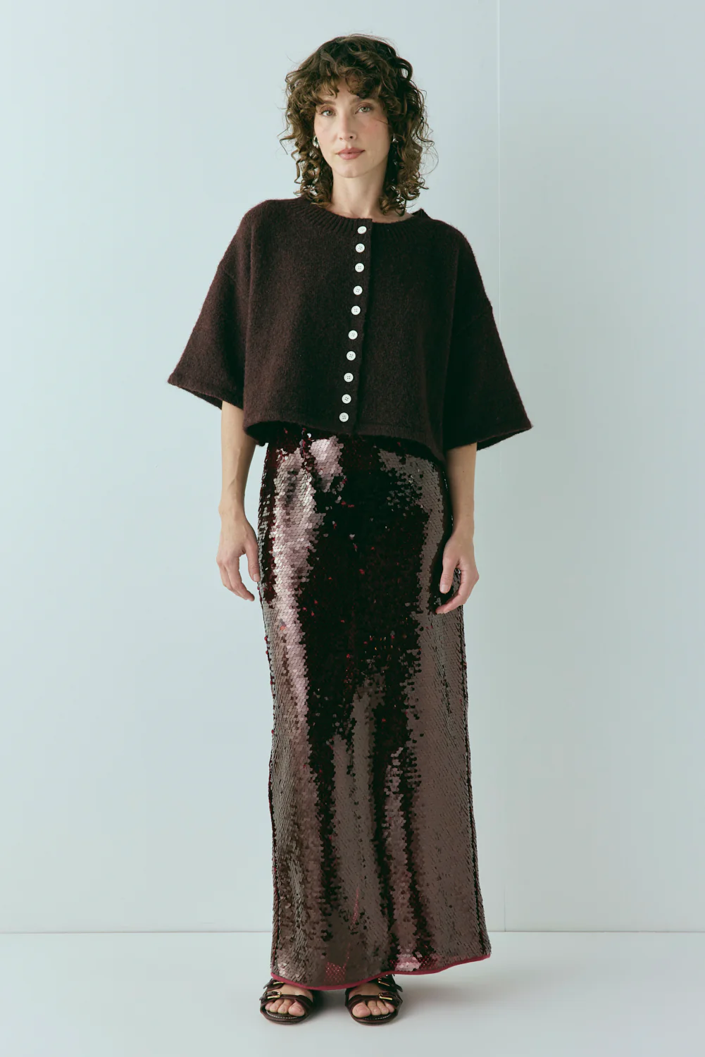 Devyn Sequin Midi Skirt Wine - Image 6