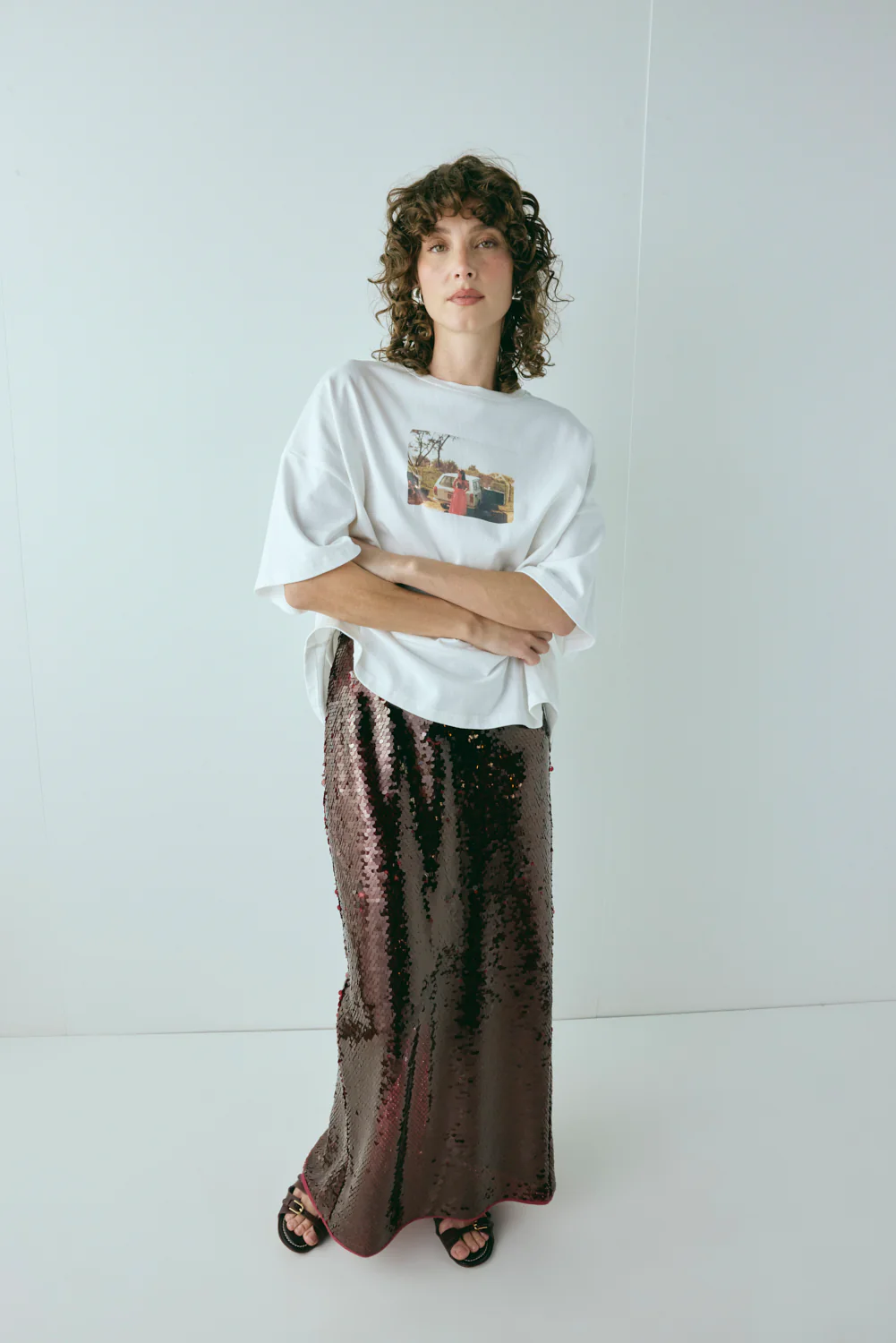 Devyn Sequin Midi Skirt Wine - Image 7