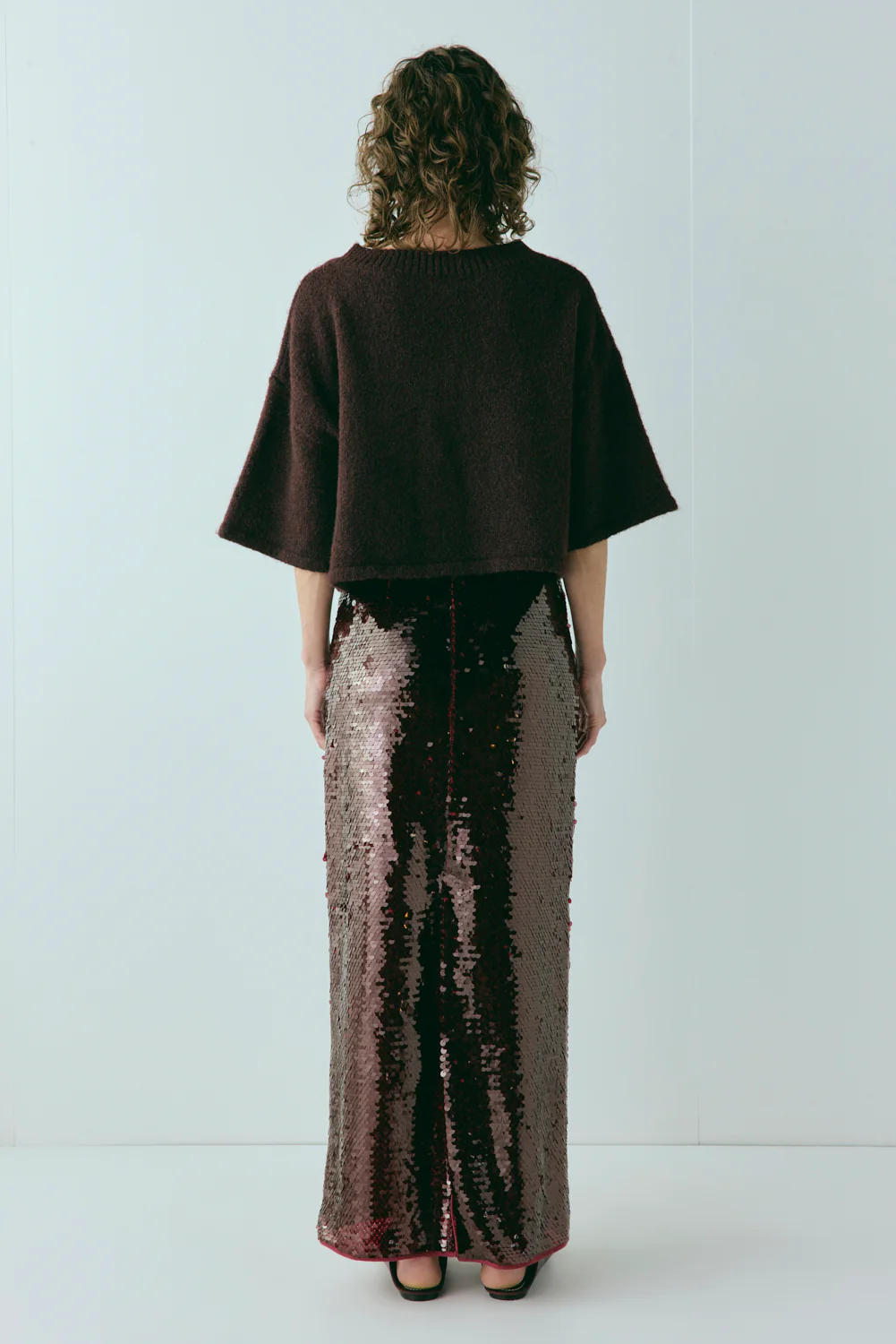 Devyn Sequin Midi Skirt Wine - Image 8