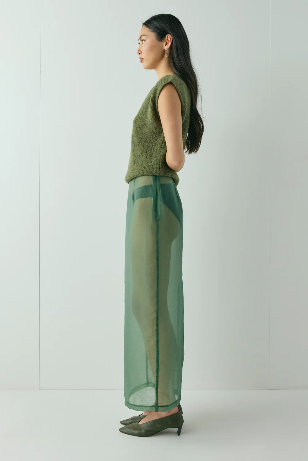 Devyn Sheer Midi Skirt Olive - Image 6