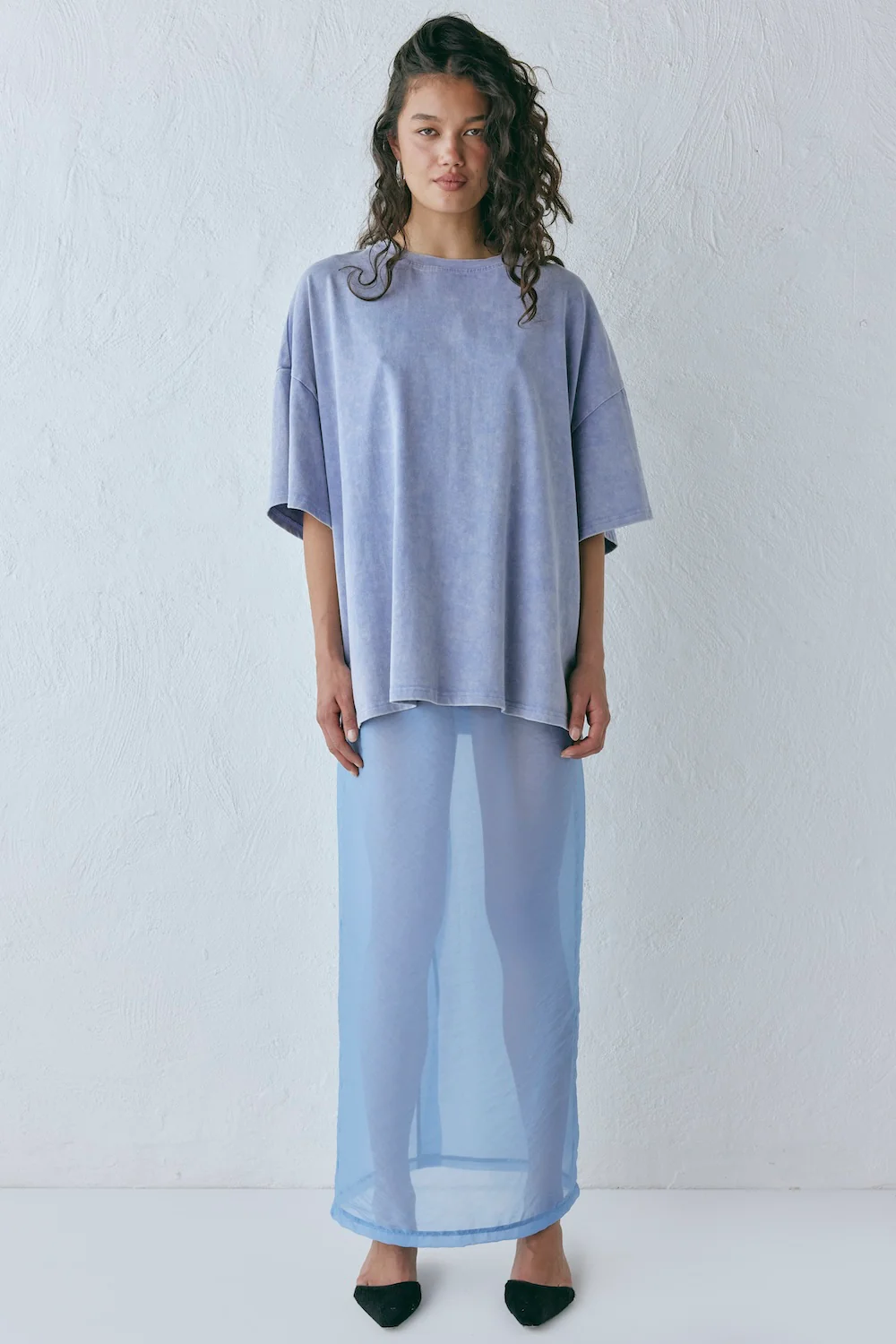 Devyn Sheer Midi Skirt Powder Blue