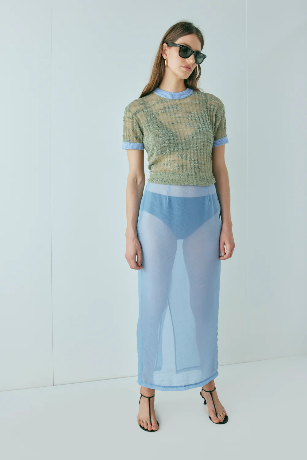 Devyn Sheer Midi Skirt Powder Blue - Image 2