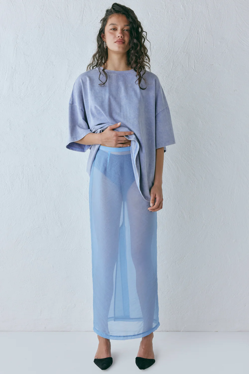 Devyn Sheer Midi Skirt Powder Blue - Image 3