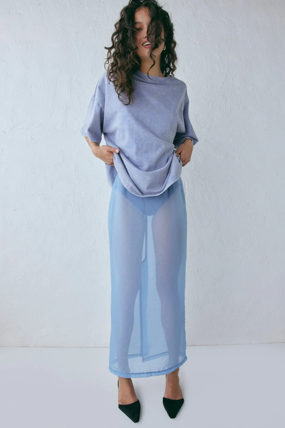 Devyn Sheer Midi Skirt Powder Blue - Image 6