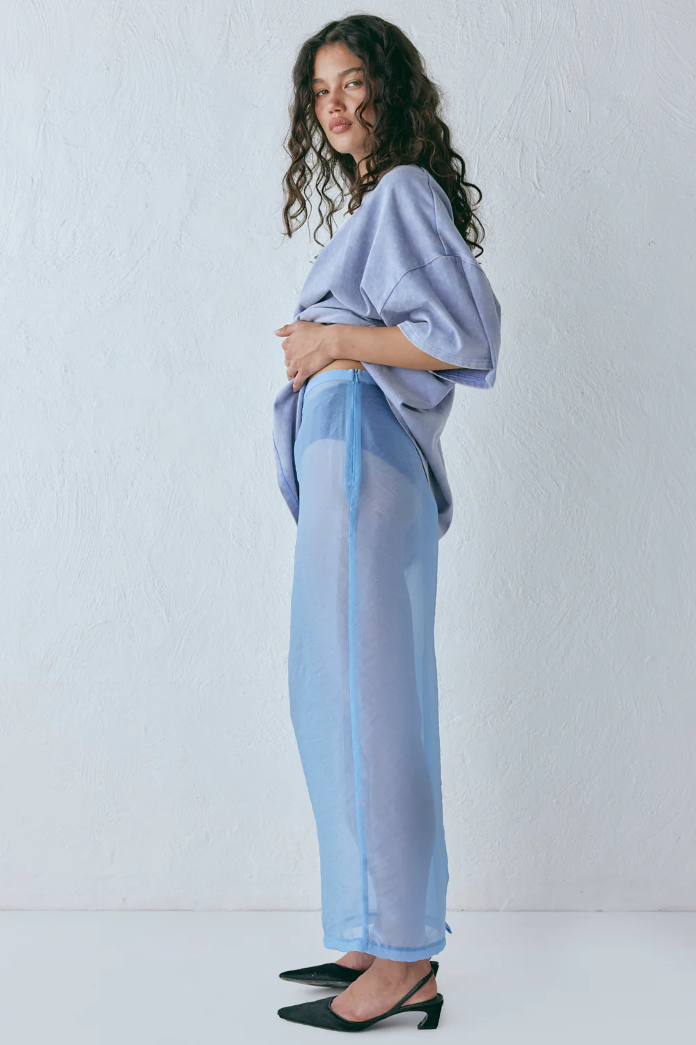 Devyn Sheer Midi Skirt Powder Blue - Image 7