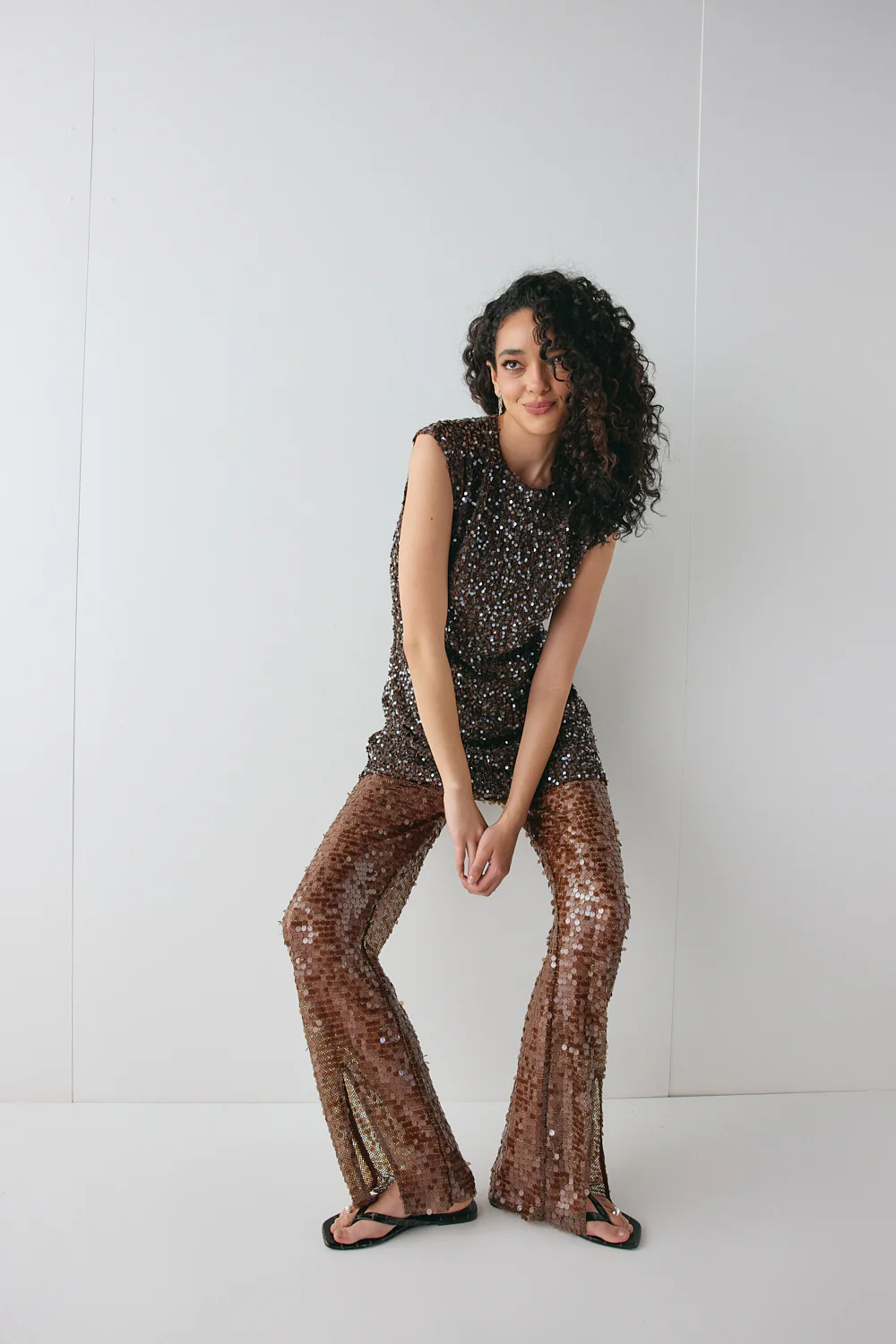 Eden Sequin Pants Brown - Image 3