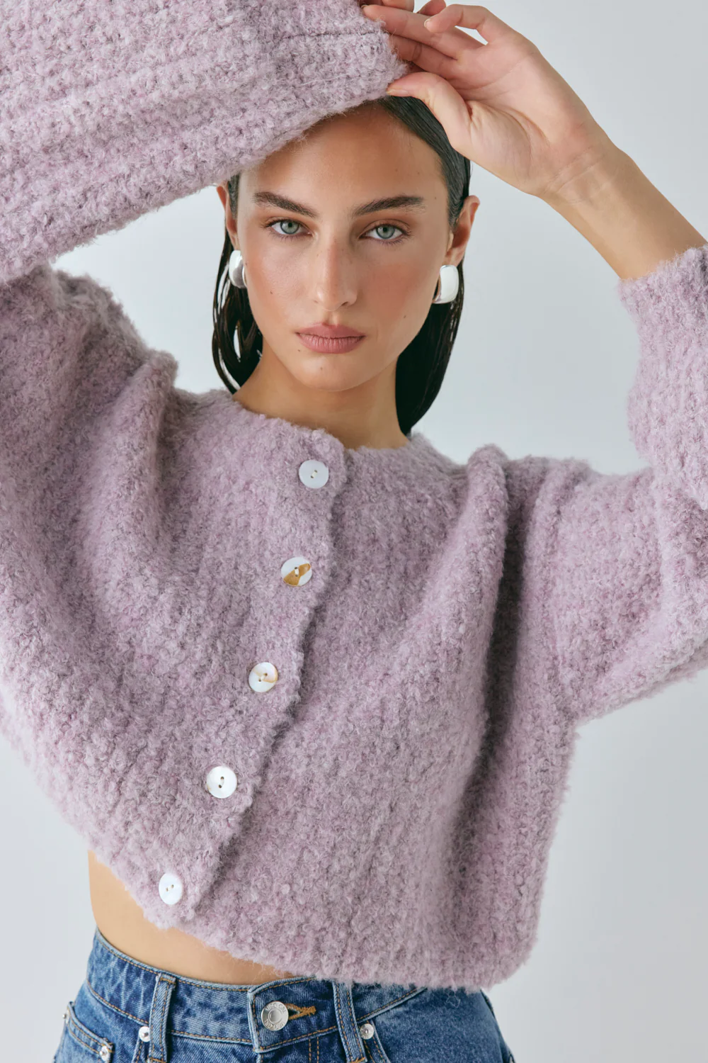Elsie Knit Cardigan Lilac - Image 3