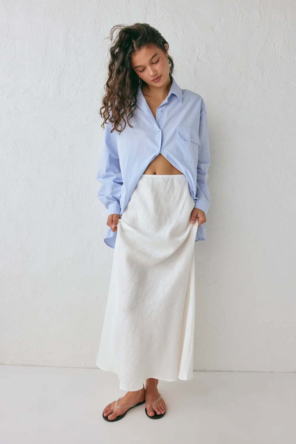 Ena Linen Bias Cut Maxi Skirt White - Image 4