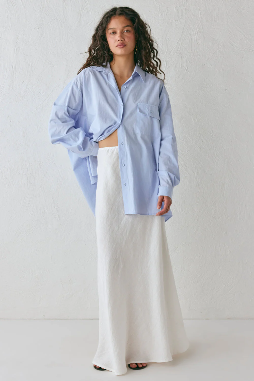 Ena Linen Bias Cut Maxi Skirt White - Image 7