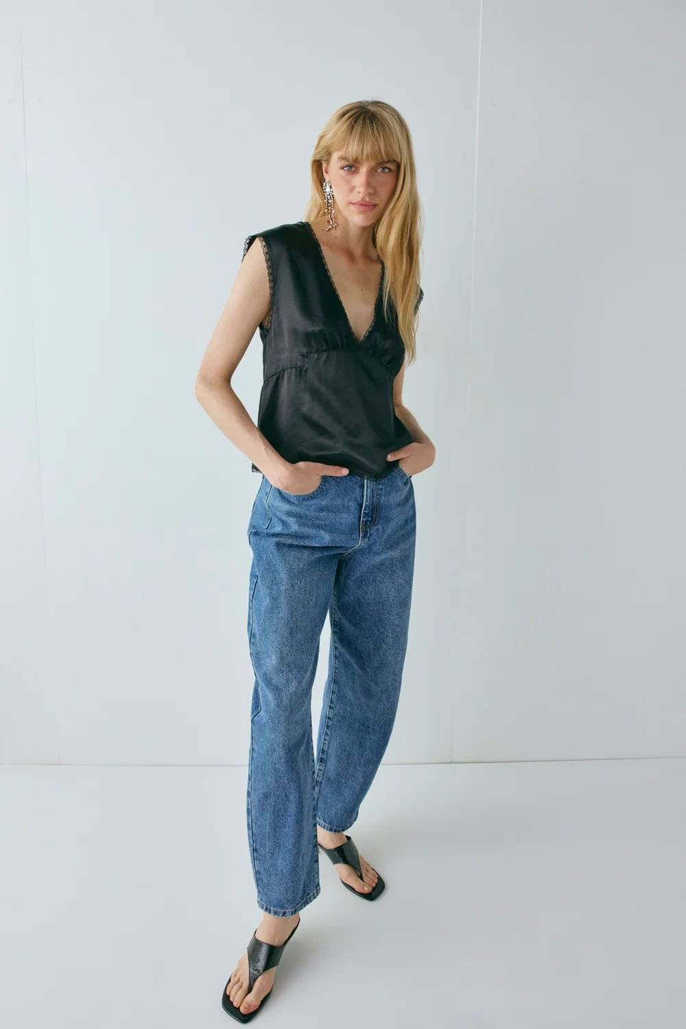 Flores Satin Top Black - Image 5