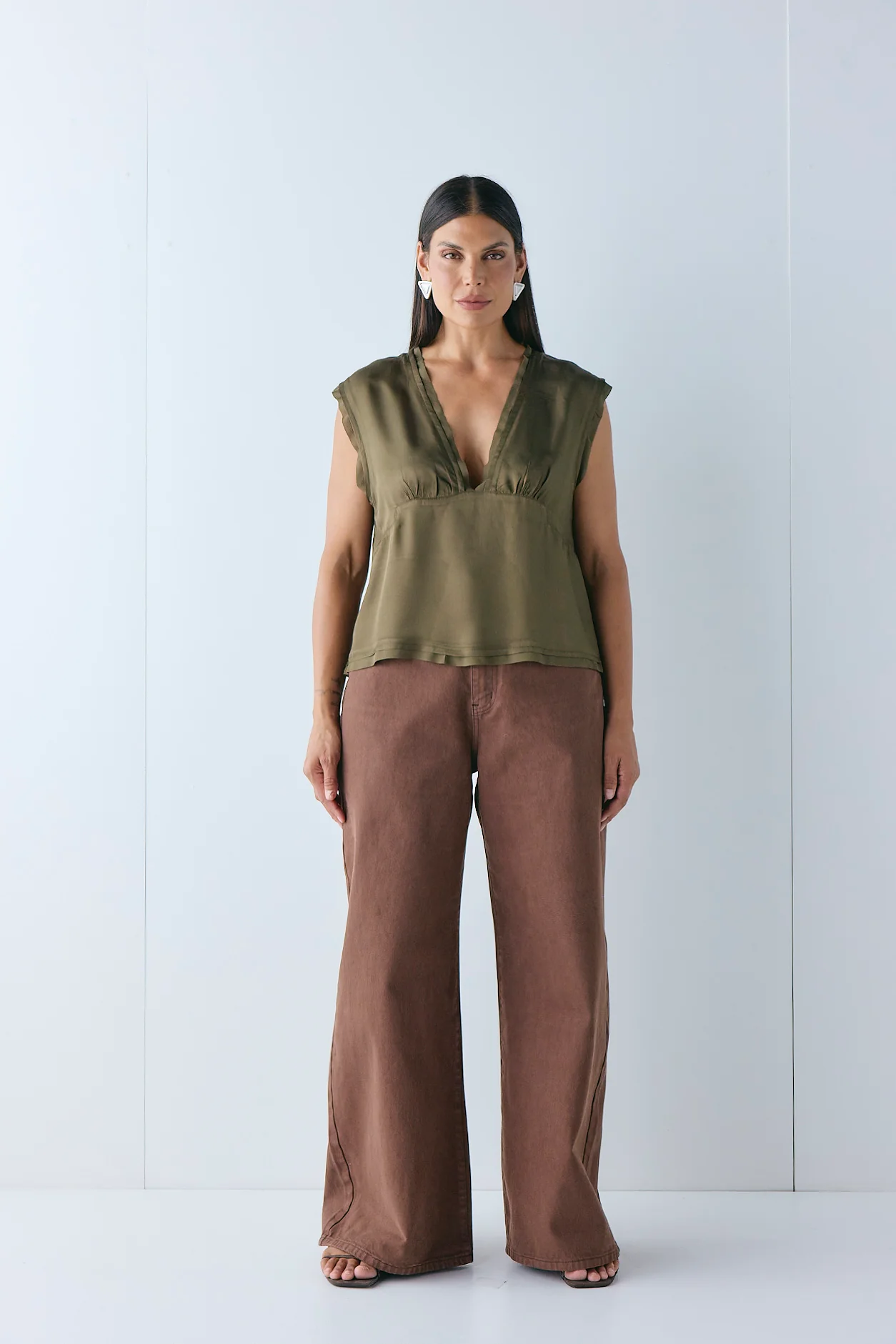 Flores Satin Top Khaki - Image 5