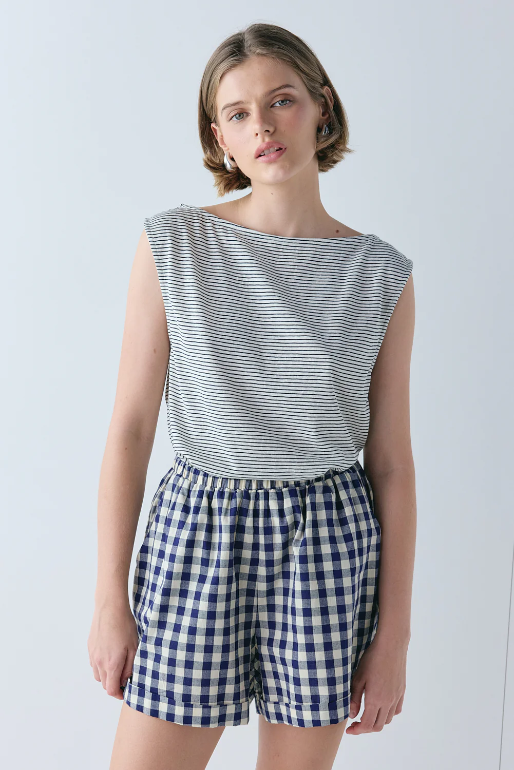 Freda Shorts Navy Check - Image 4