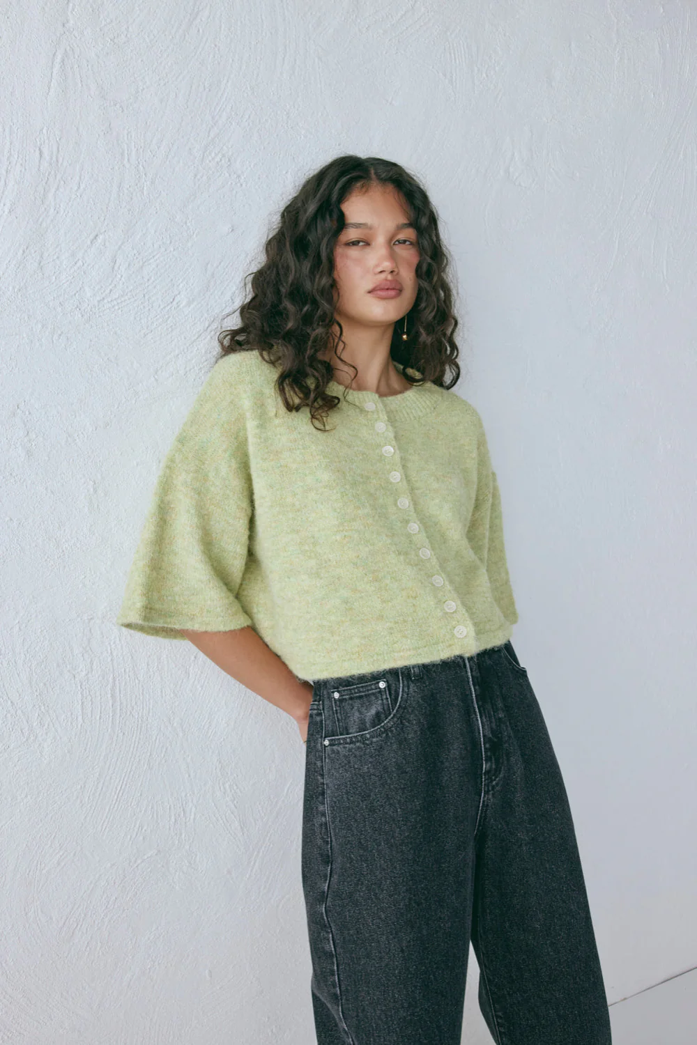 Hailey Knit Cardigan Lime Marle - Image 5