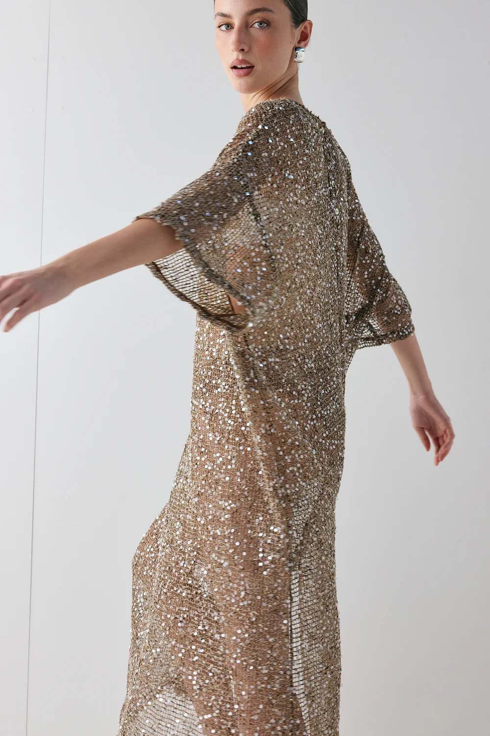 Ivette Sequin Midi Dress Mocha - Image 4