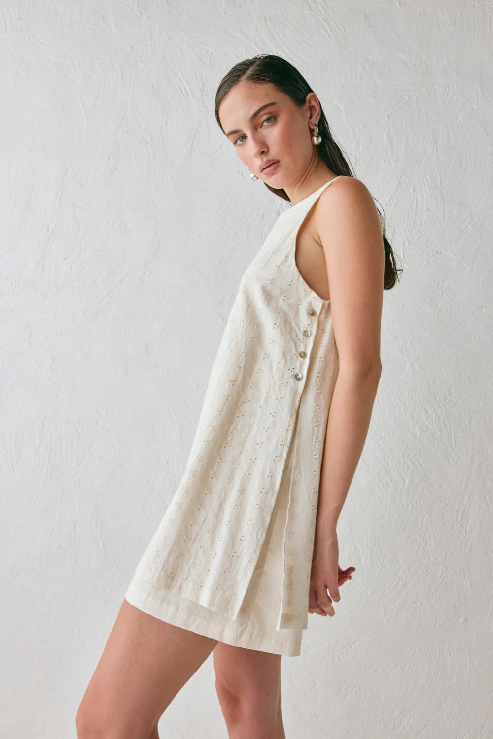 Jelena Anglaise Mini Dress Cream - Image 2