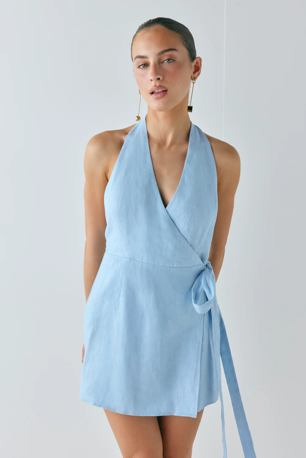 Lo Linen Mini Dress Sky - Image 3