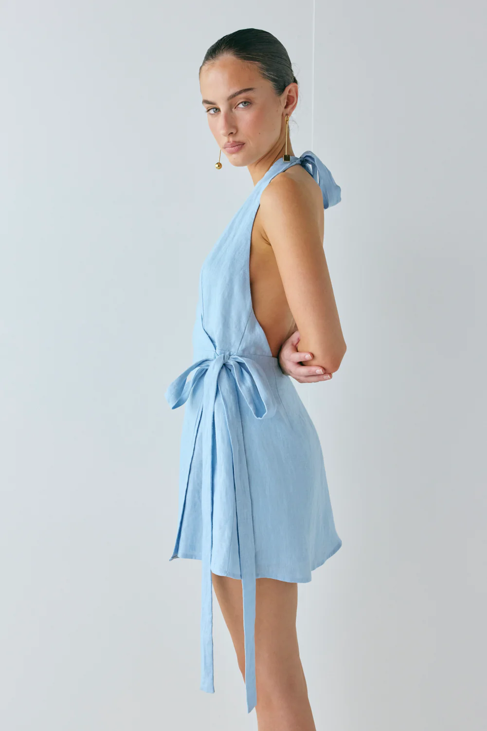 Lo Linen Mini Dress Sky - Image 4