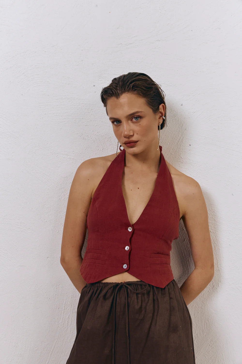 Los Cabos Linen Vest Wine - Image 4