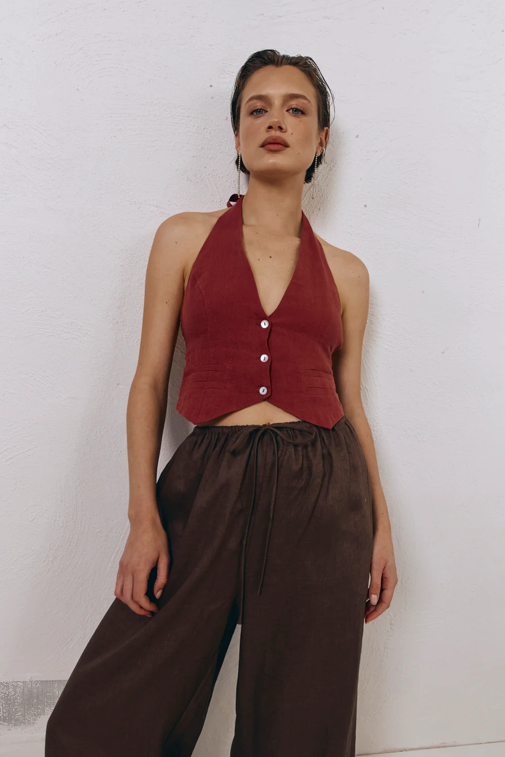 Los Cabos Linen Vest Wine - Image 5