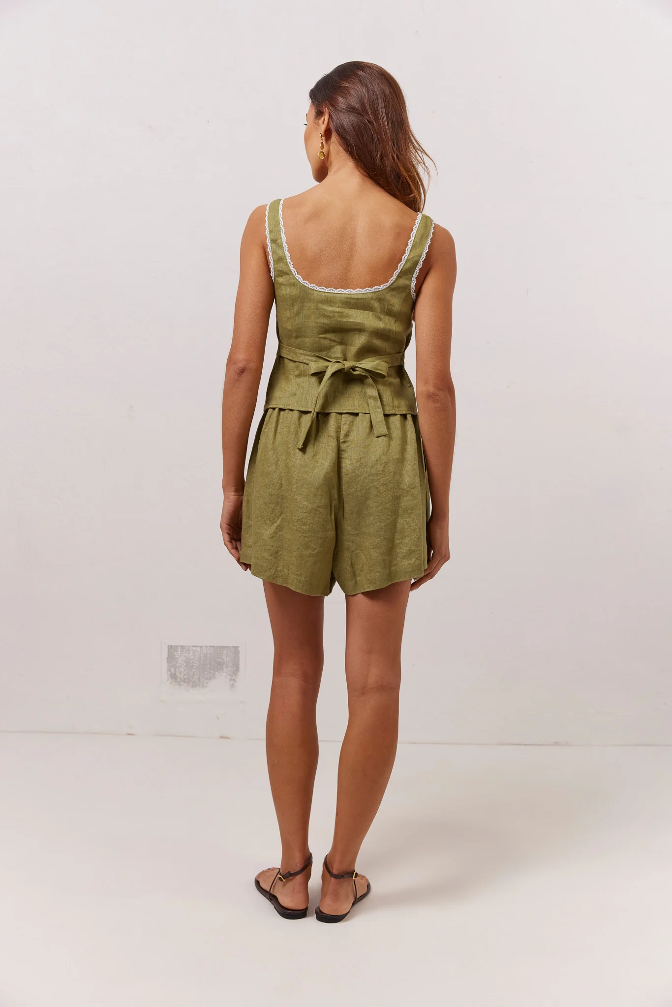 Love Language Linen Button Front Top Olive - Image 8