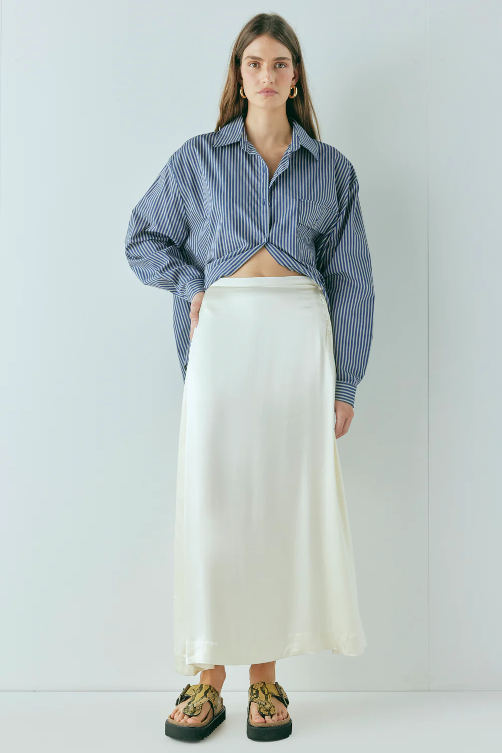 Luel Satin Maxi Skirt Cream - Image 3