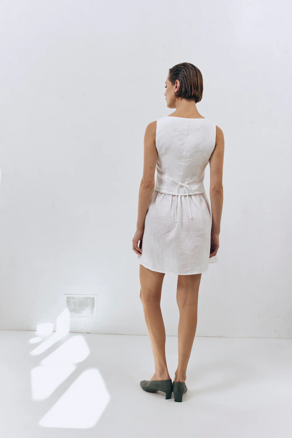 Ma Cherie Linen Mini Dress White - Image 3