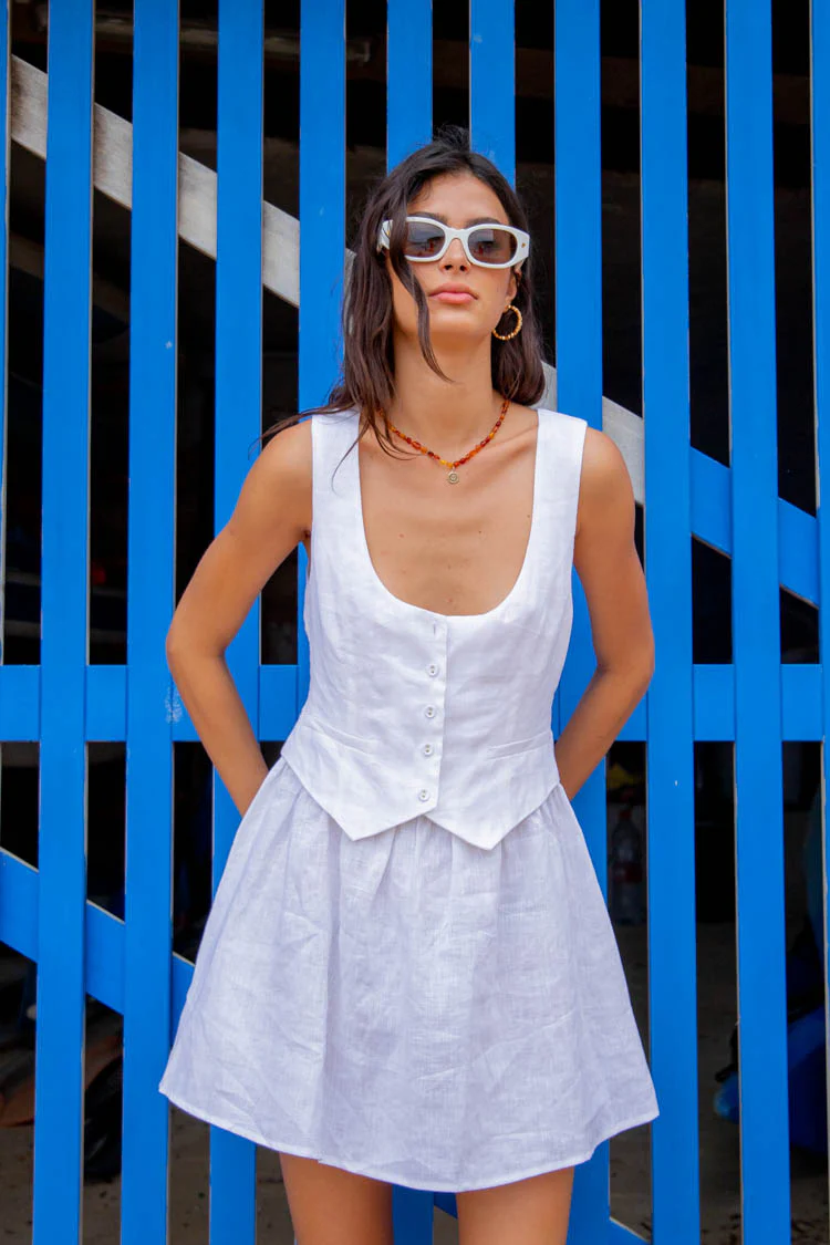 Ma Cherie Linen Mini Dress White - Image 5