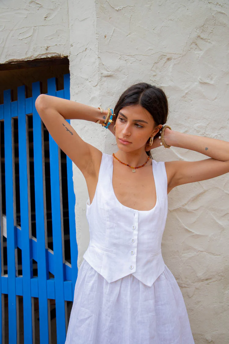 Ma Cherie Linen Mini Dress White - Image 6